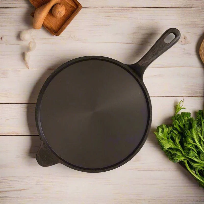 Cast Iron Tawa with Long Handle Induction Friendly