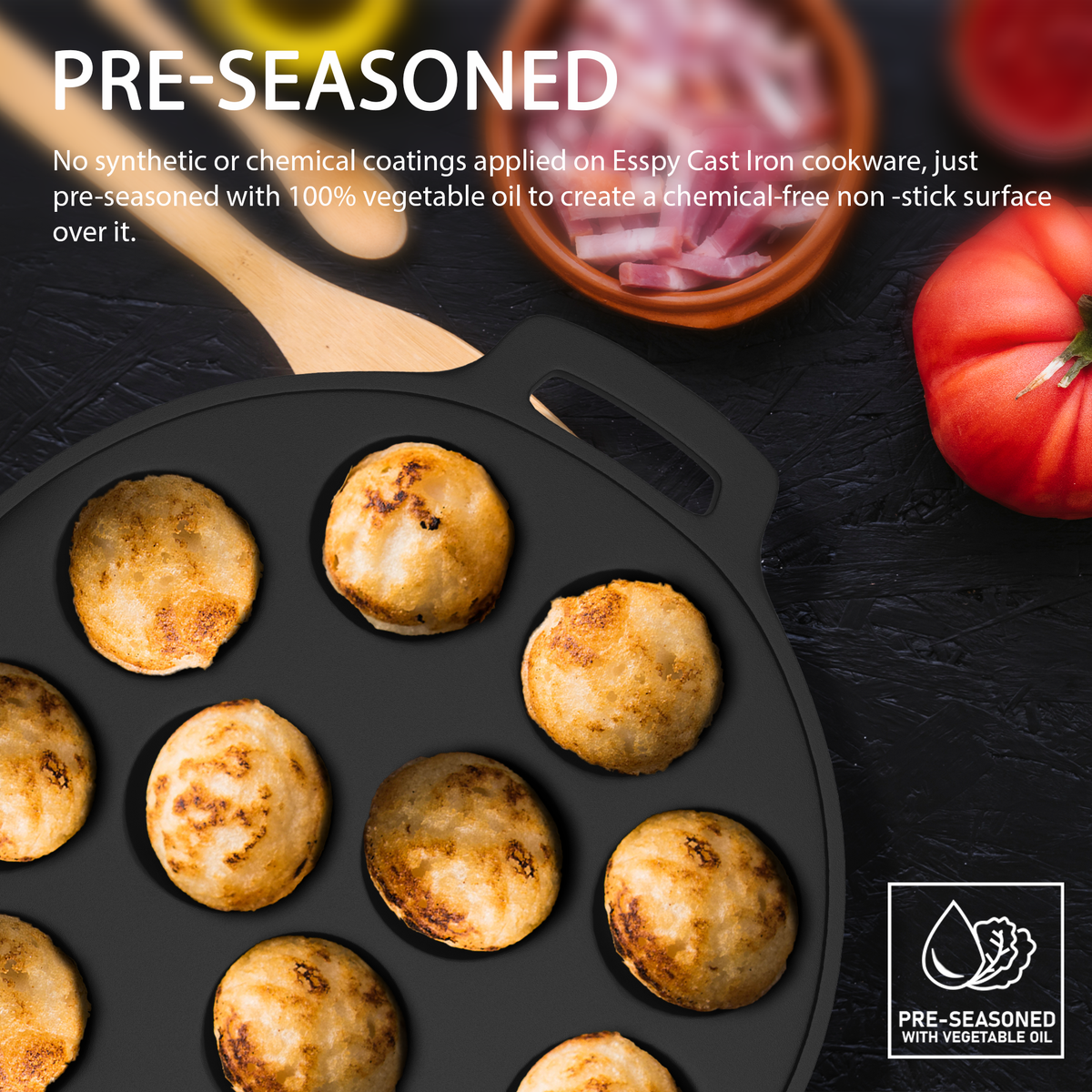12 Pit Pre-Seasoned Cast Iron Paniyaram Pan
