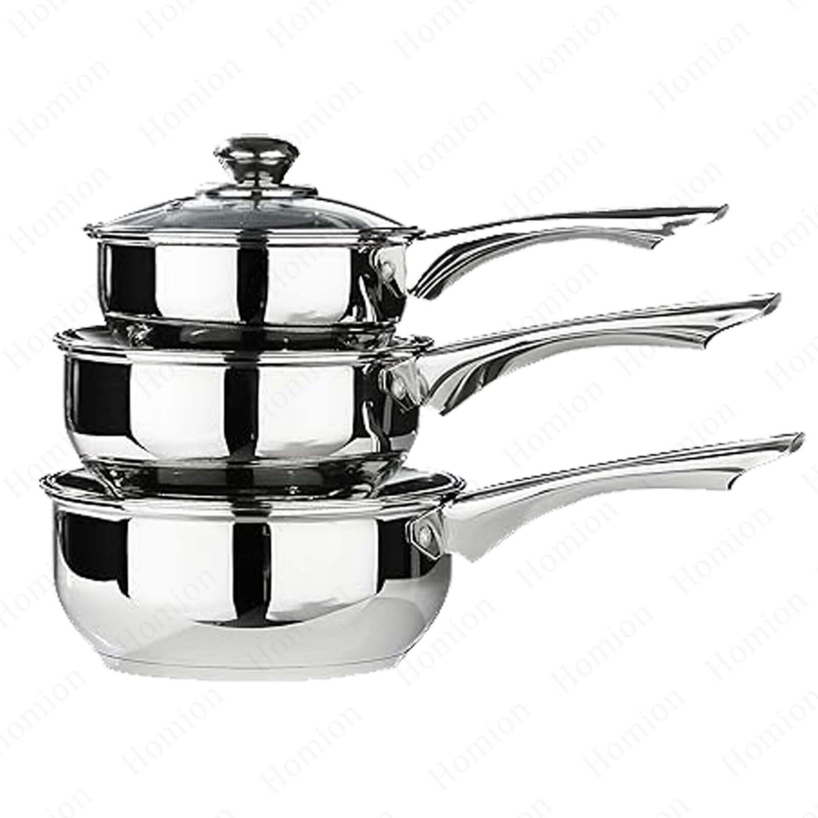 3-Piece Stainless Steel Saucepan Set – Durable Saucepans with Glass Lids (16cm, 18cm, 20cm), Perfect for Cooking and Kitchen Tasks