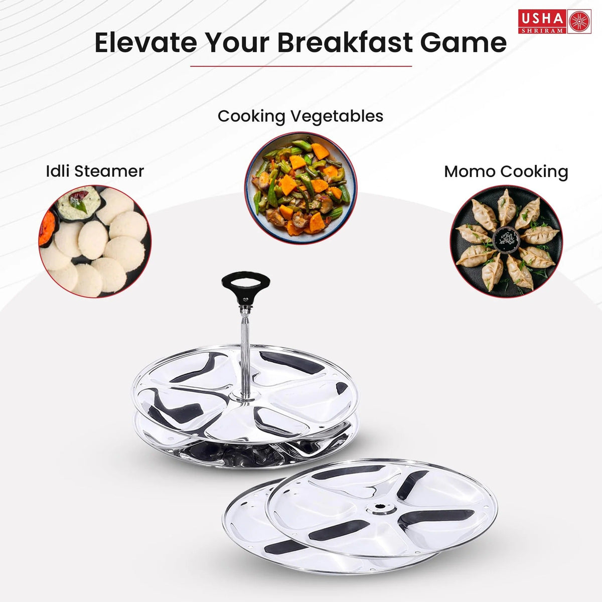 Stainless Steel Idli Maker 3 Plates 15 Idlis Removable Bakelite Handle