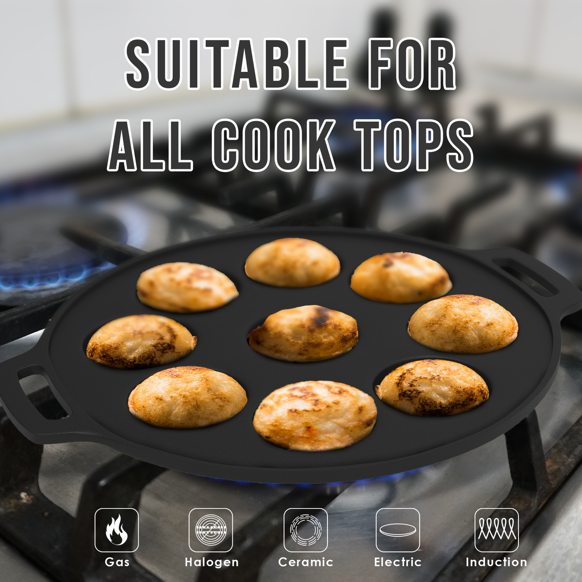 9 Pit Pre-Seasoned Cast Iron Paniyaram Pan