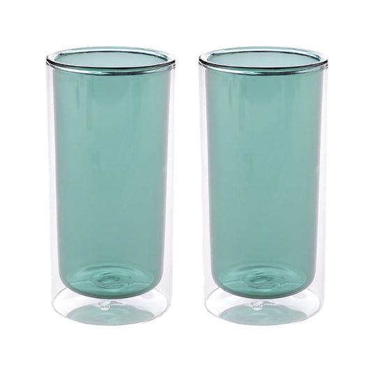 Double Wall Glass Coffee Mugs Set of 2 (250 ml), Green