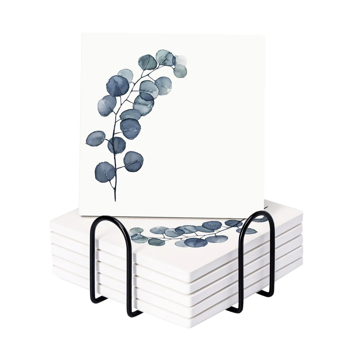 Diatomite Coasters Set of 6 with Holder 10 cm White Dining Table Absorbent Heat Resistant