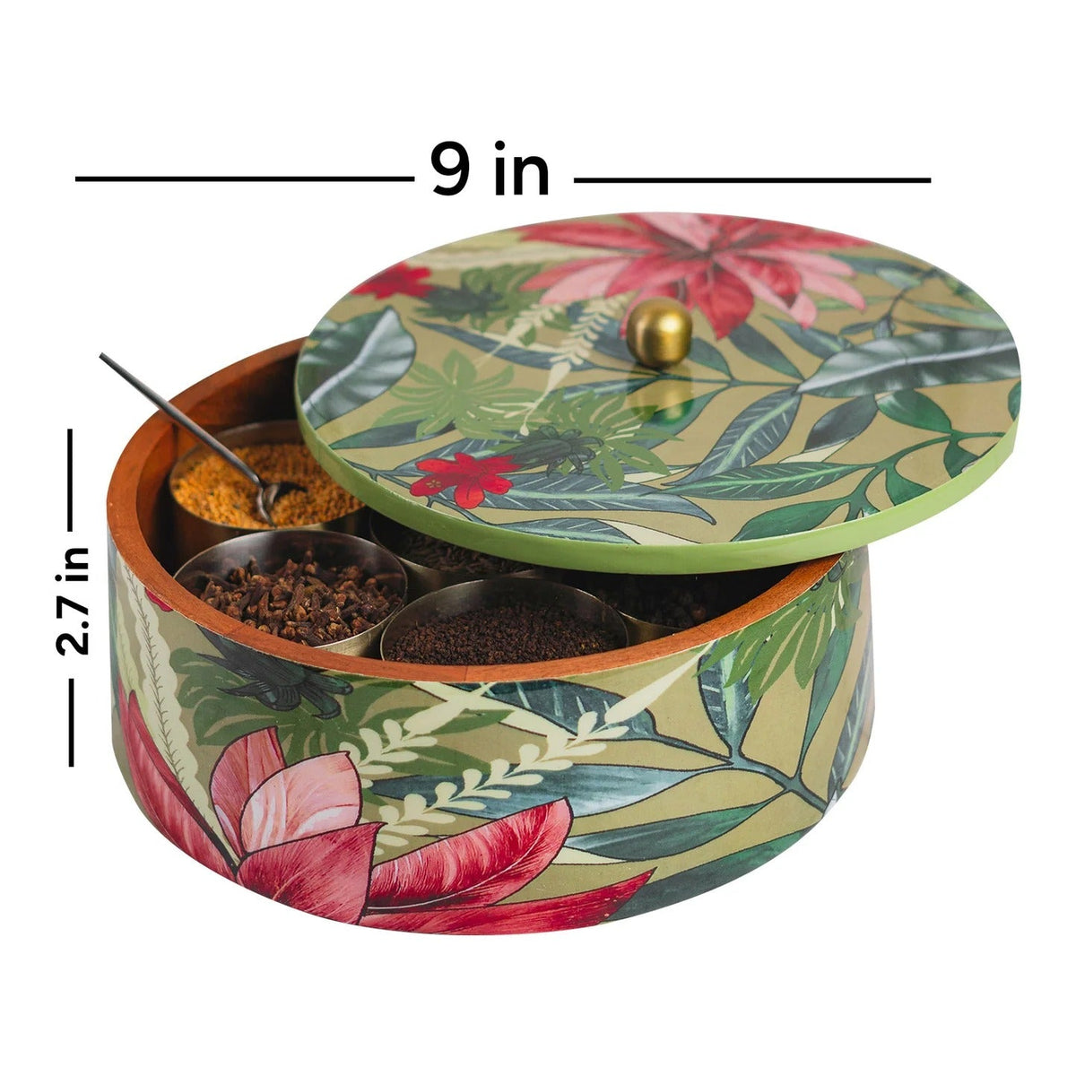 Masala Box Green with 7 Stainless Steel Jars