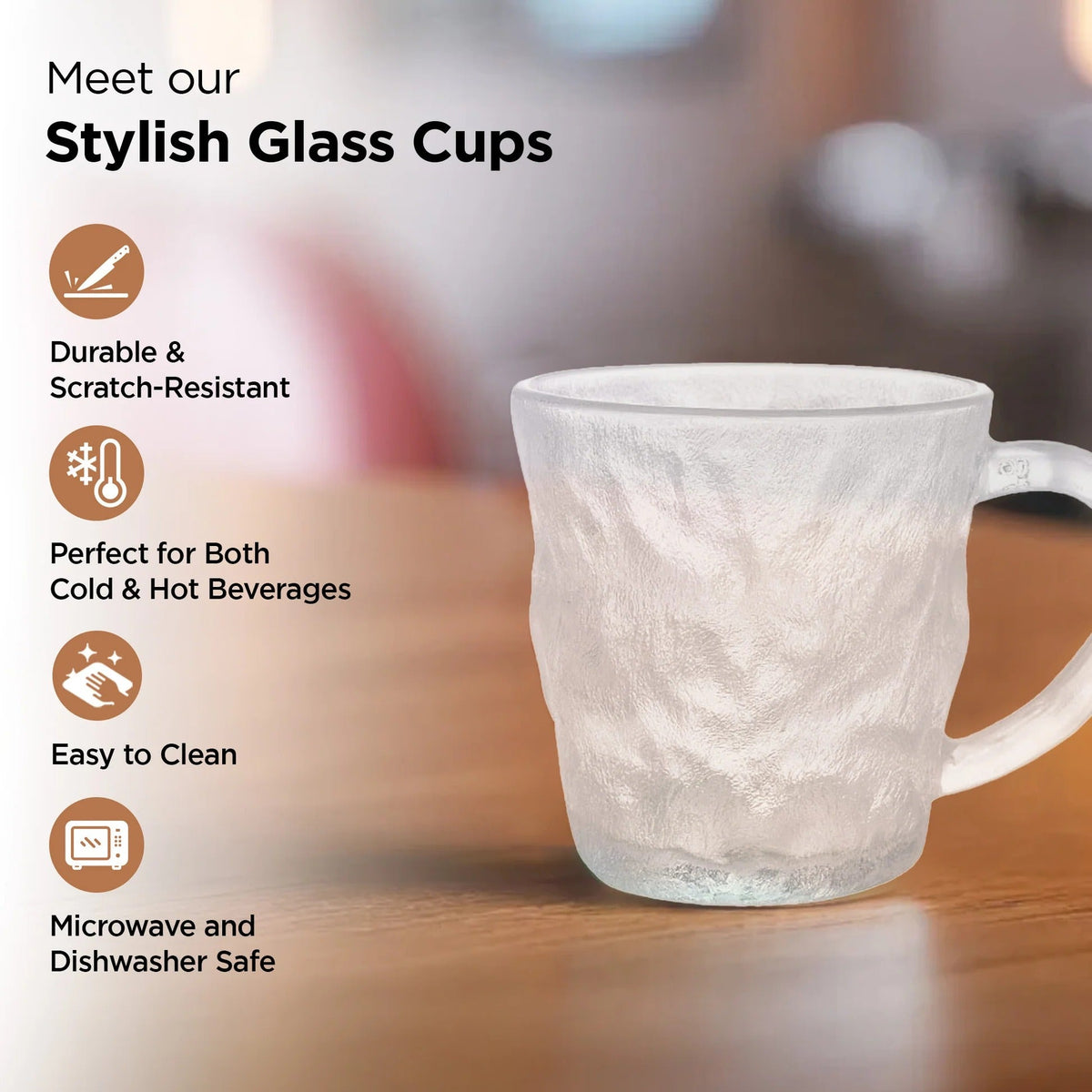 Set of 2: Glass Tea Cups - Lead-Free Elegant Design, 280 ml, Transparent
