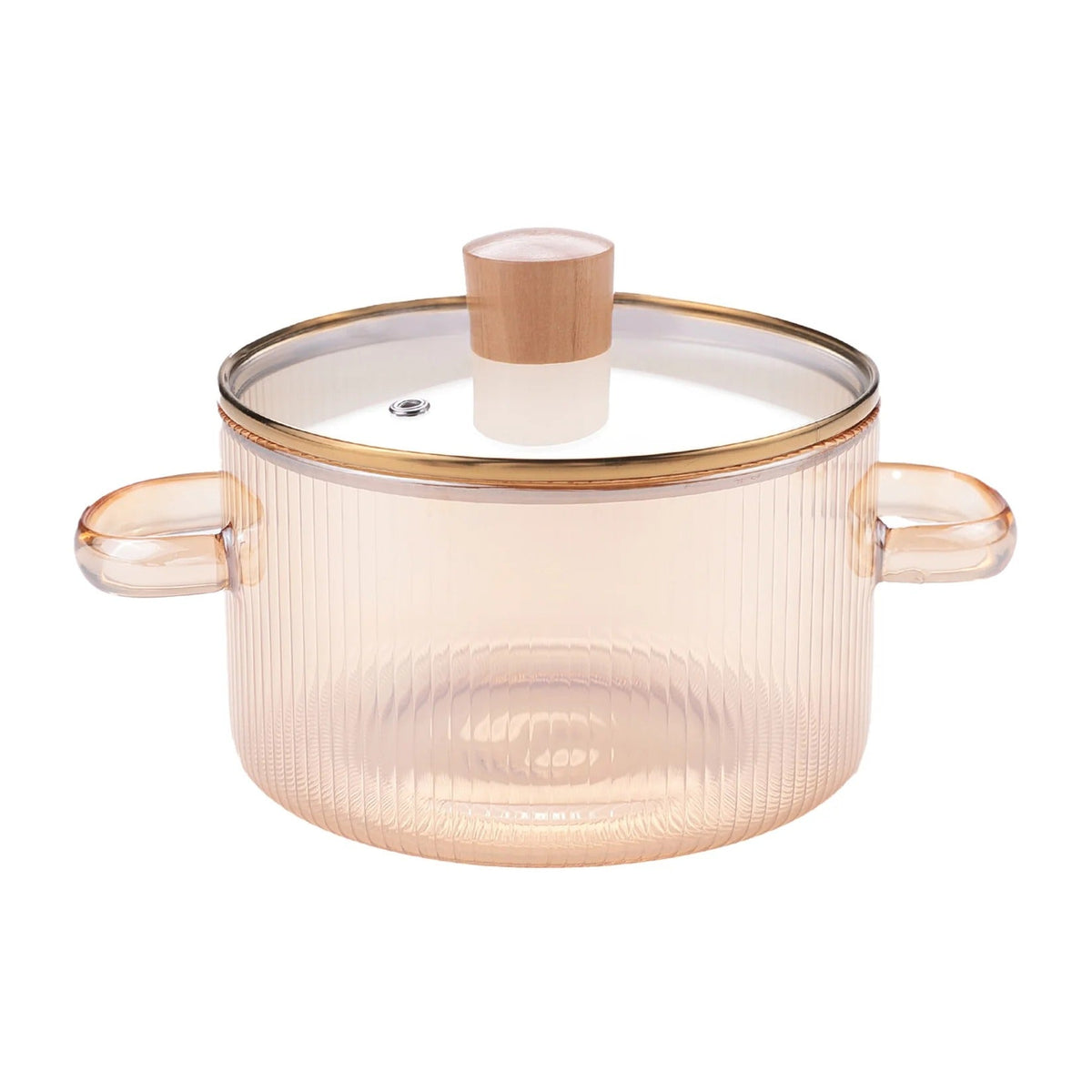 Borosilicate Glass Saucepan 1.45L Ribbed Amber with Lid Gas Stove Microwave Safe