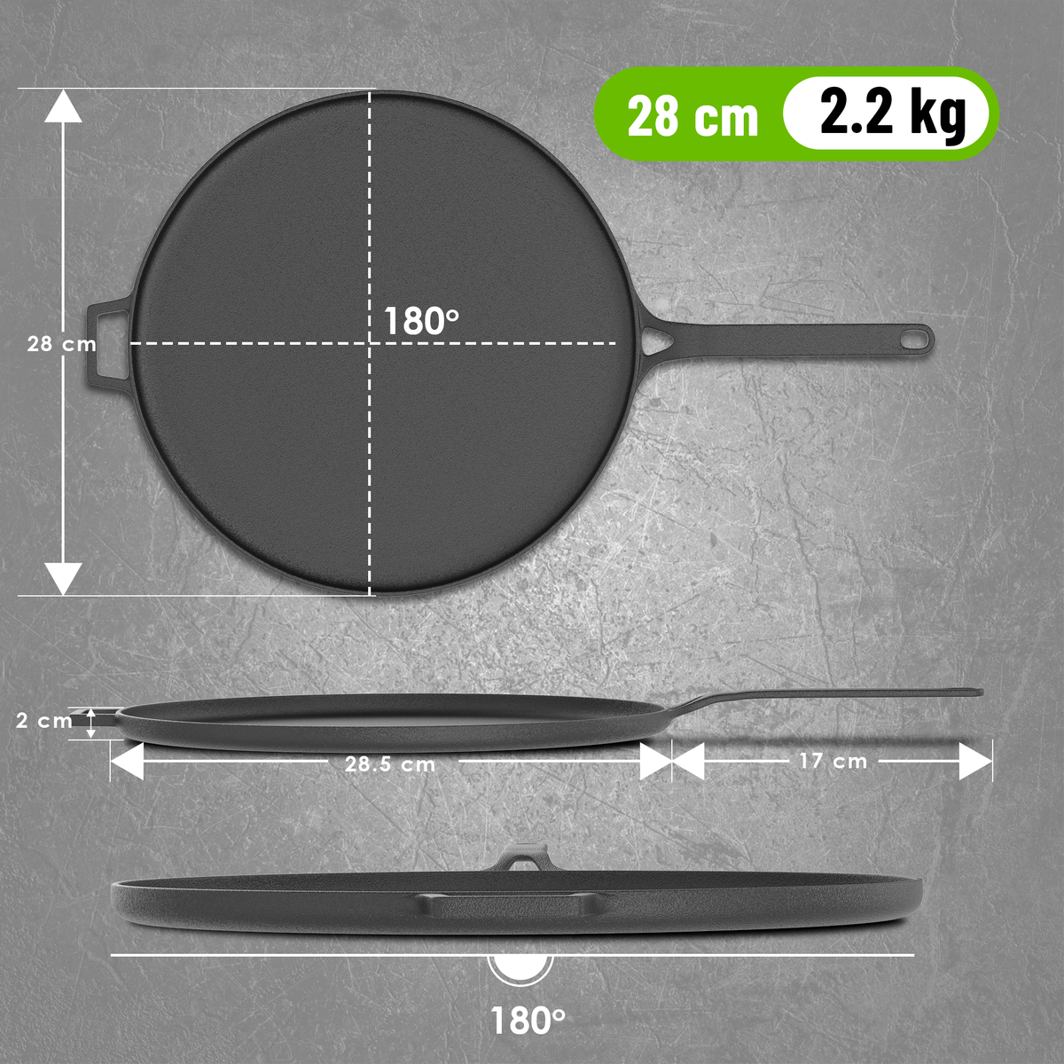 28 cm/11 inch Pre-Seasoned Cast Iron Dosa Tawa, Roti/Chapati Tawa with Long Handle, Iron Tawa Big Size