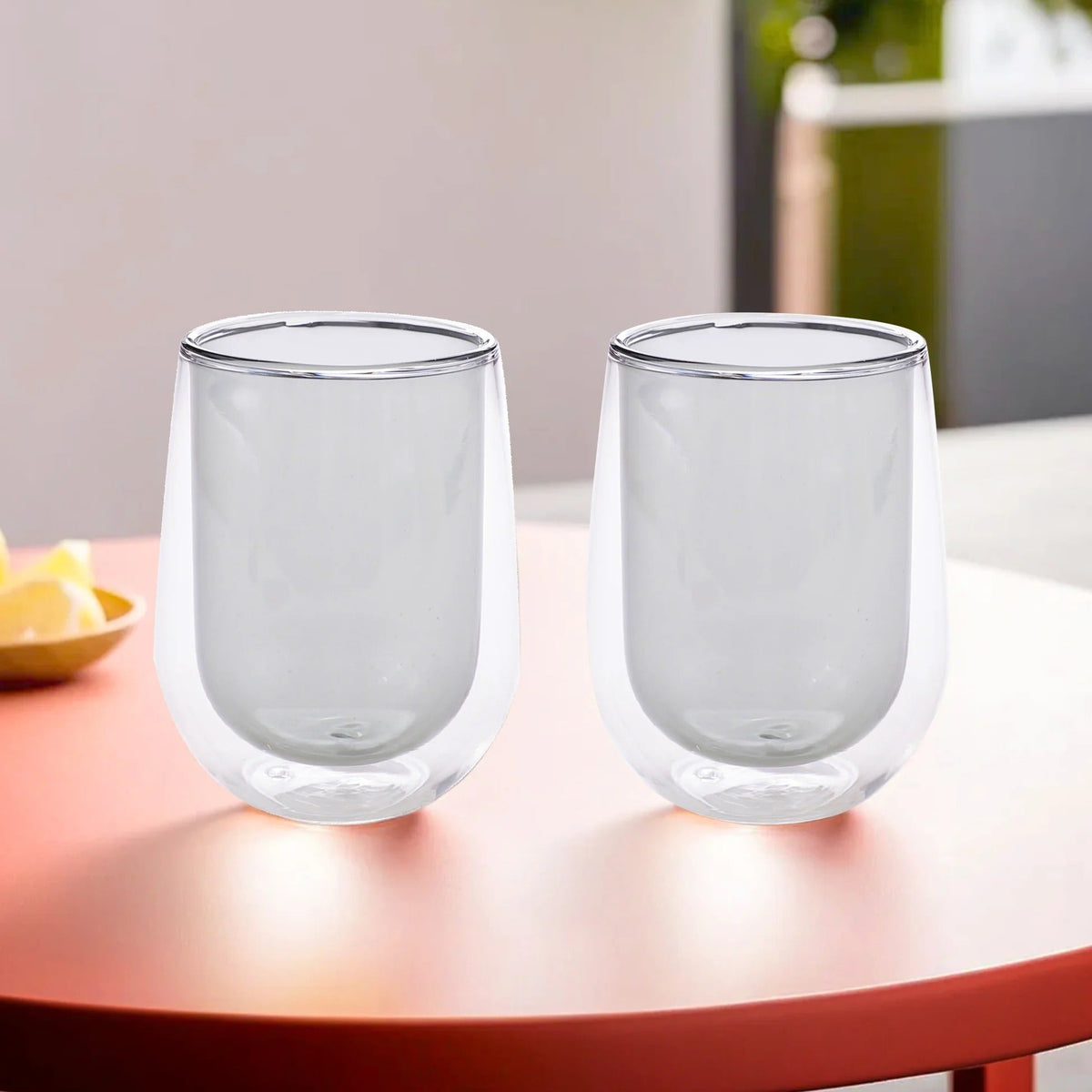 Pack of 2: Double Wall Borosilicate Glass Coffee Mugs, 190 ml, Grey
