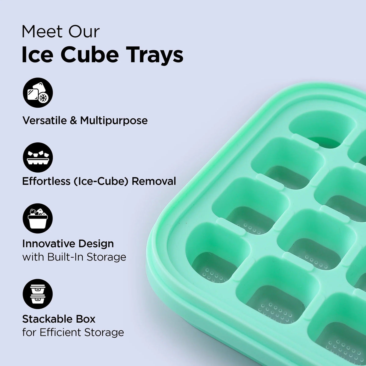 Single Layer Ice Cube Tray, 28 Compartments, BPA Free, Green