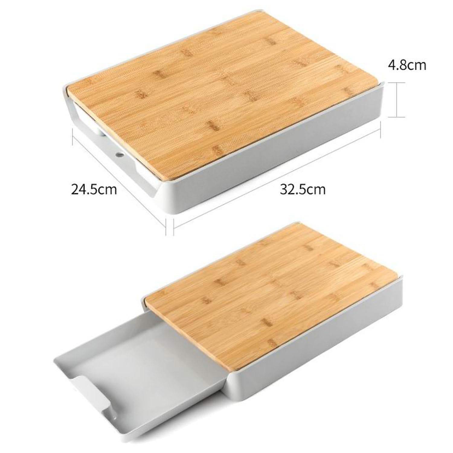 Premium Wooden Bamboo Chopping Board – Effortless Cutting and Slicing with Convenient Sliding Plastic Pull-Out Tray, Perfect for Modern Kitchens