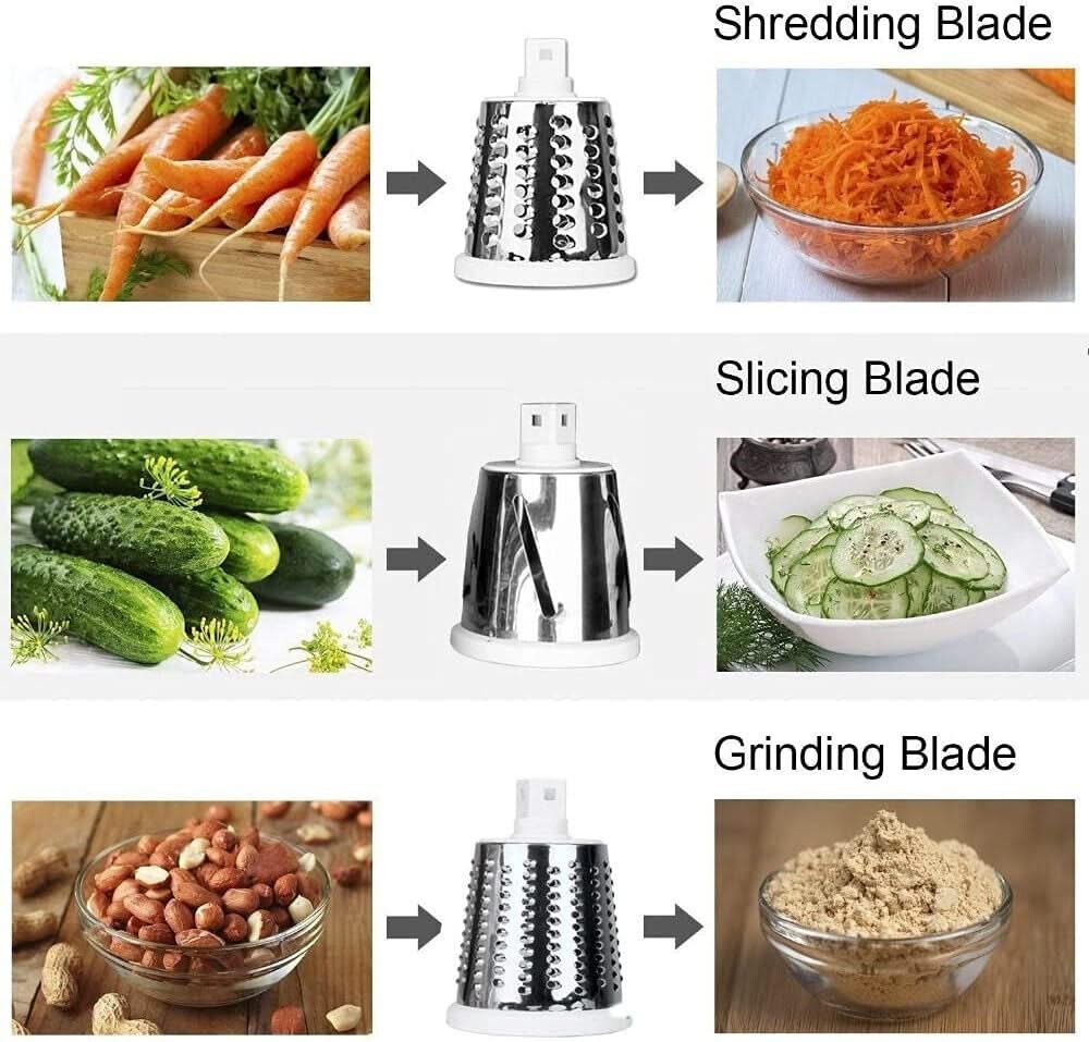 3 in 1 Rotary Cheese Grater – Multifunctional Slicer and Shredder with Easy-to-Swap Stainless Steel Interchangeable Rotating Drum Blades for Effortless Kitchen Prep Tool