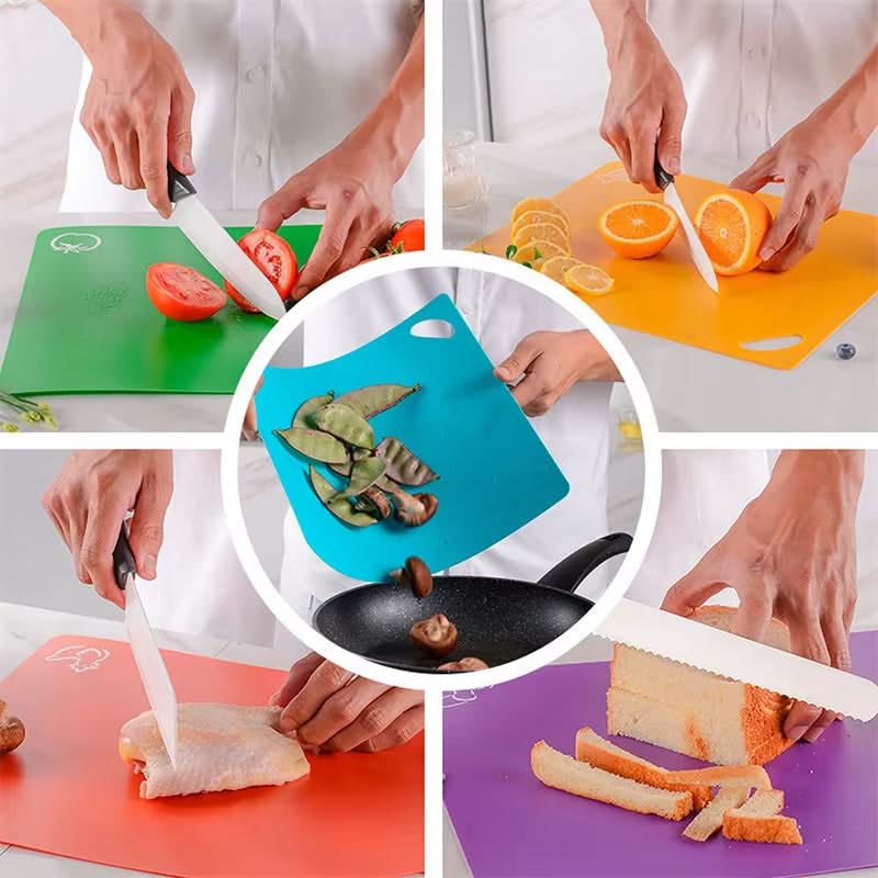 6-Piece Colorful Flexible Plastic Cutting Mats – Non-Slip Chopping Boards with Food Iconsfor Organized and Hygienic Kitchen Use 