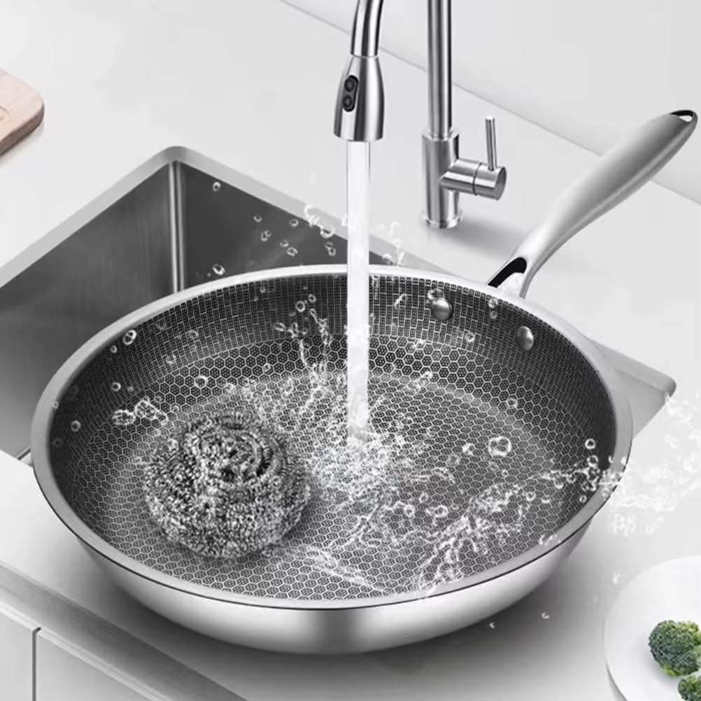 Honeycomb Grain Stainless Steel Frying Pan – Ideal for Frying and Stirring on Electric and Gas Stoves