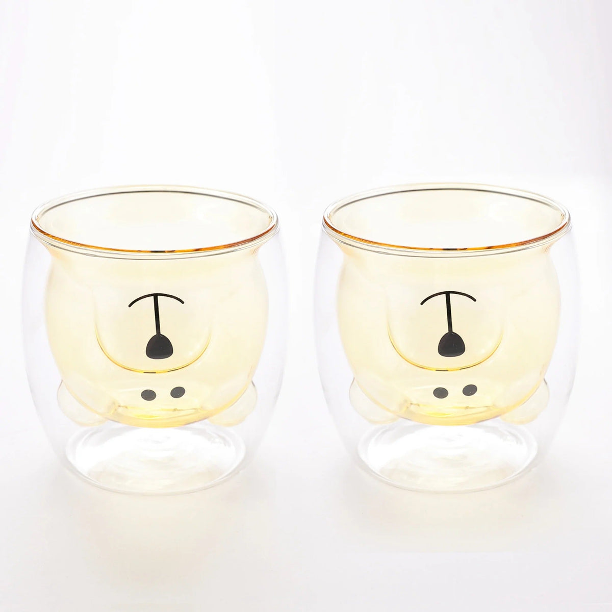 Cute Teddy Bear Double Walled Borosilicate Glass Mug Set of 2 (250 ml), Yellow