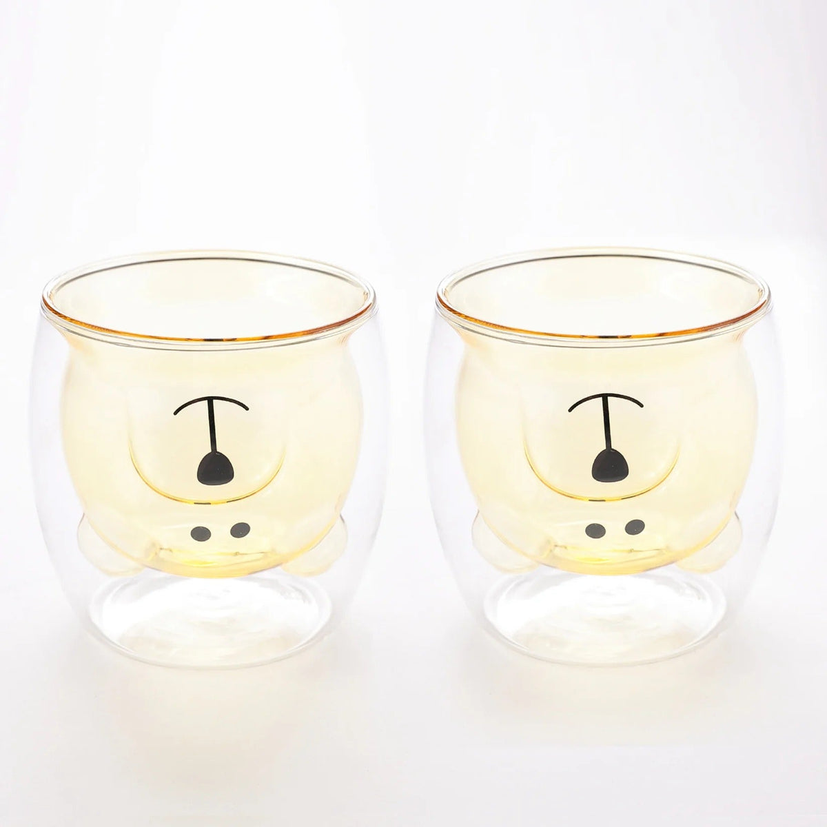Cute Teddy Bear Double Walled Borosilicate Glass Mug Set of 2 (250 ml), Yellow