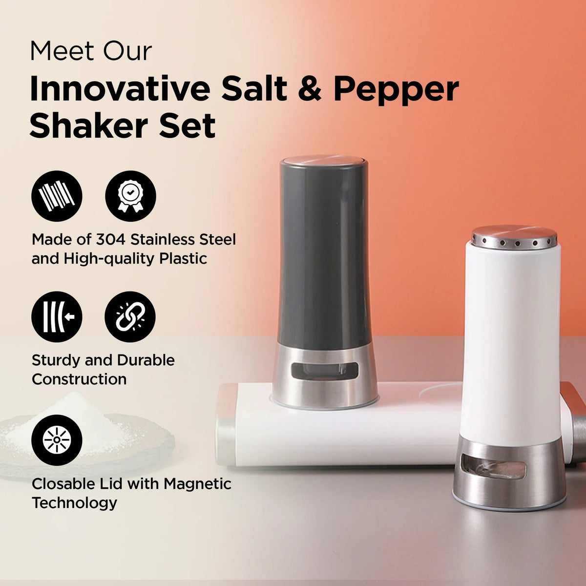 Salt and Pepper Container 60 ml Magnetic Base Salt Pepper Sprinkler Dining Table Black White