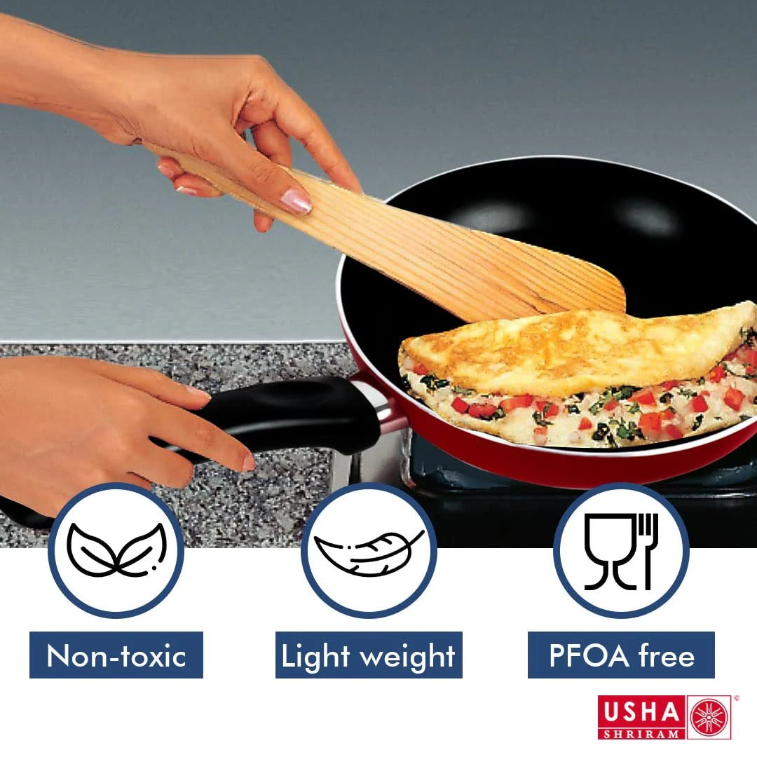 Non-Stick Frying Pan 26 cm 3-Layer Coating Easy Grip Handle Minimal Oil Red