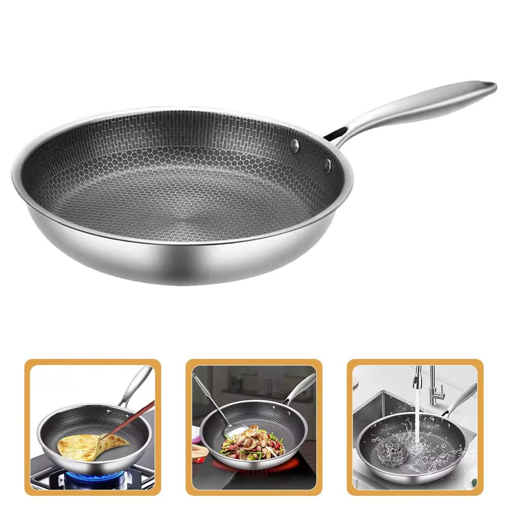 Honeycomb Grain Stainless Steel Frying Pan – Ideal for Frying and Stirring on Electric and Gas Stoves