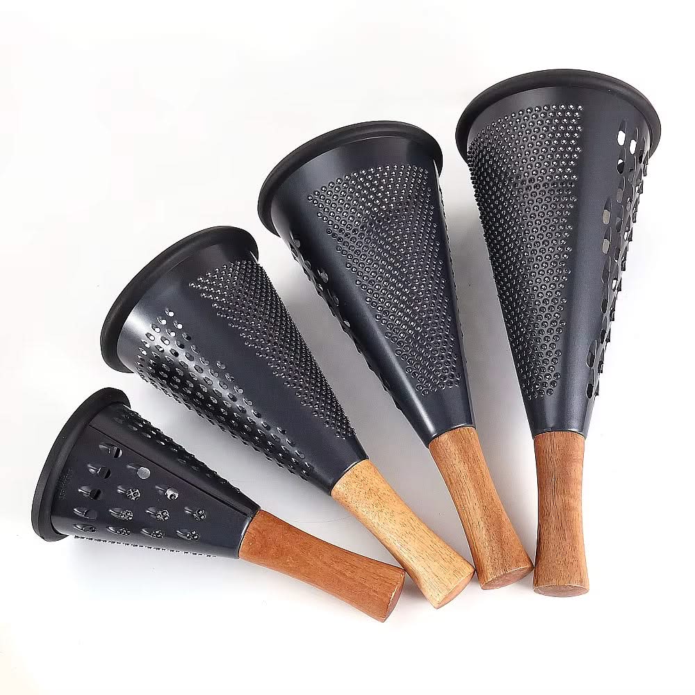 Modern Multi-functional Cone-Shaped Grater 3-Side with Wooden Handle – Ideal for Cheese, Vegetables, and Fruits in the Kitchen (Black), Available in 4 Sizes