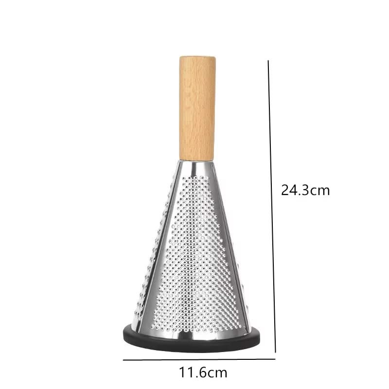 Modern Cone-Shaped Stainless Steel Grater and Zester – Versatile Kitchen Tool for Vegetables, Fruits, and Cheeses, Available in Small, Medium, and Large Sizes (Wooden or Plastic Handle)