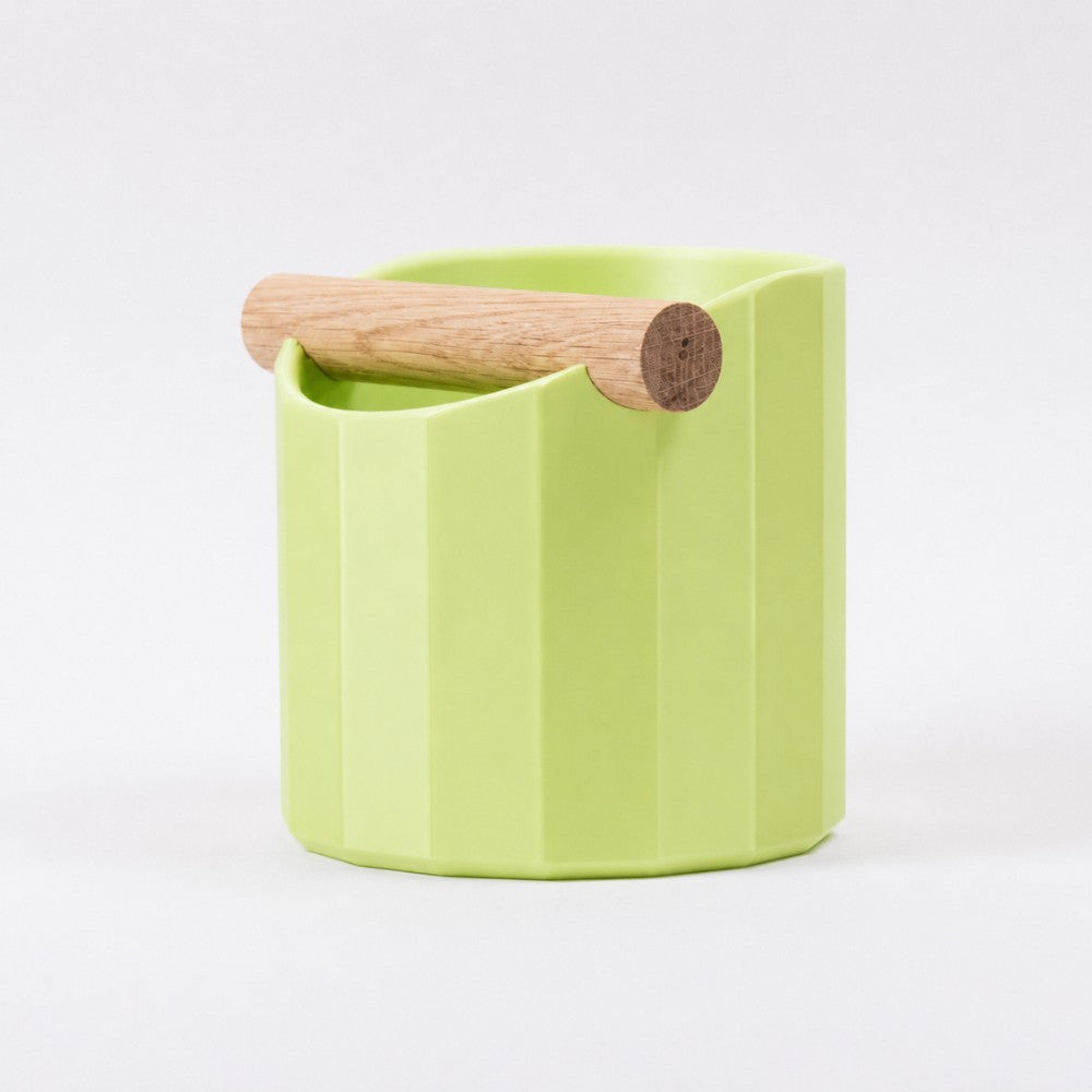 Geometric Espresso Knock Box with Oak Knock Bar Matte Apple Green