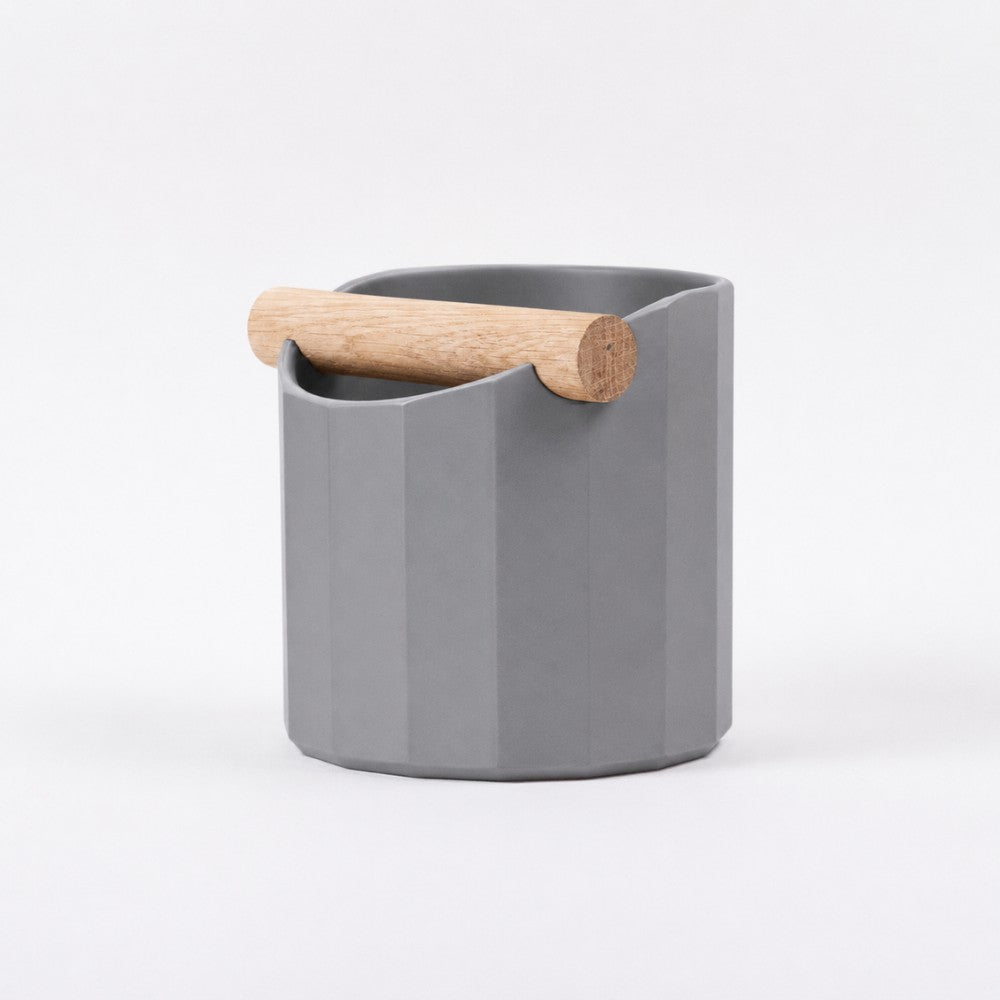 Geometric Espresso Knock Box with Oak Knock Bar Matte Ash Grey