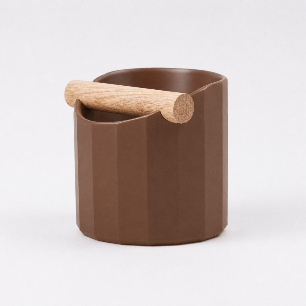 Geometric Espresso Knock Box with Oak Knock Bar Matte Brown