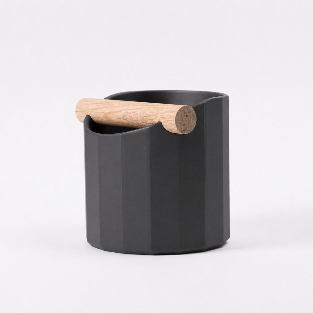 Geometric Espresso Knock Box with Oak Knock Bar Matte Charcoal
