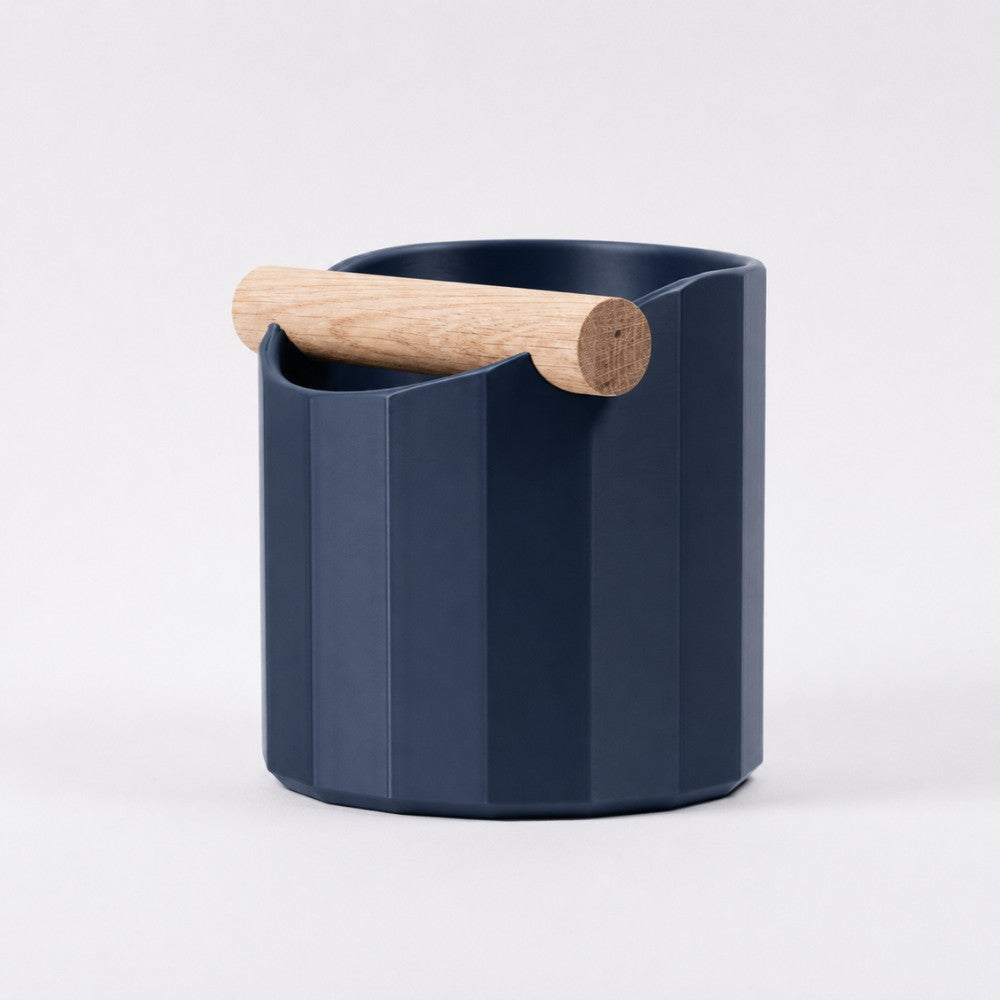 Geometric Espresso Knock Box with Oak Knock Bar Matte Dark Blue