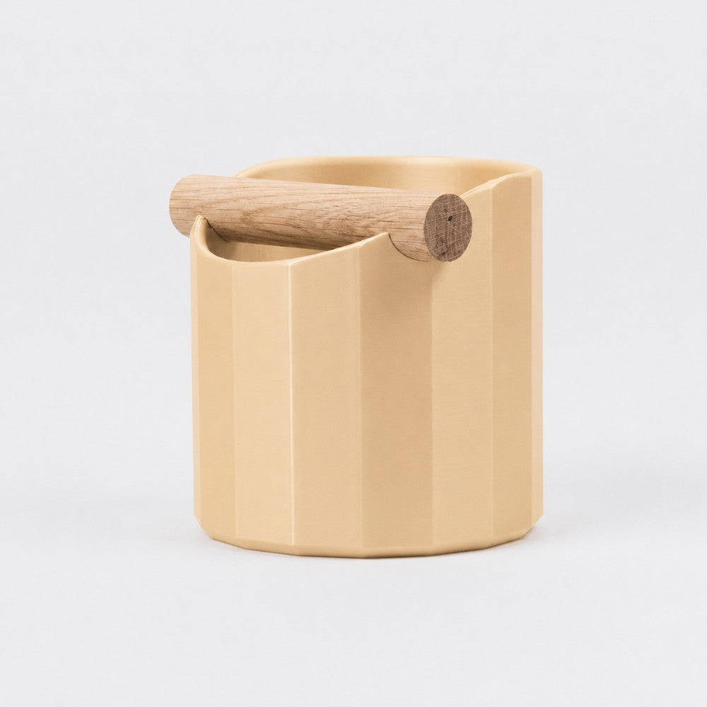 Geometric Espresso Knock Box with Oak Knock Bar Matte Desert Tan