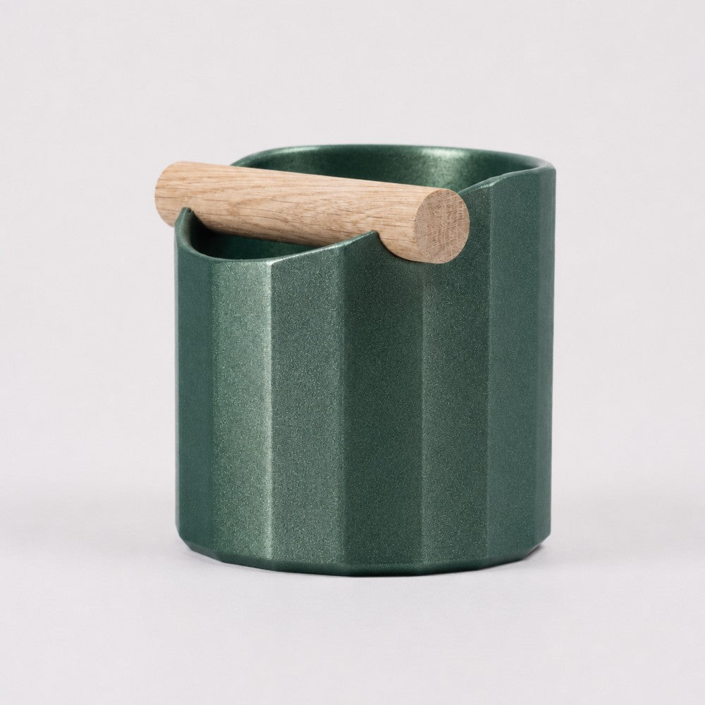 Geometric Espresso Knock Box with Oak Knock Bar Galaxy Green
