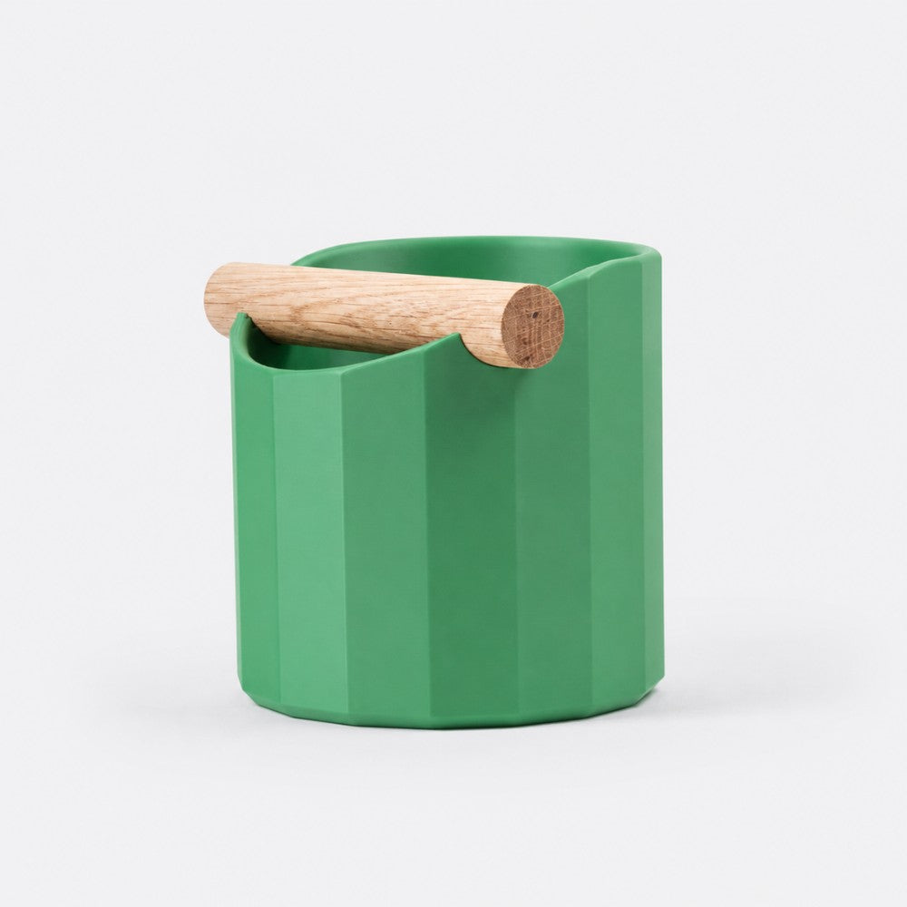 Geometric Espresso Knock Box with Oak Knock Bar Matte Grass Green