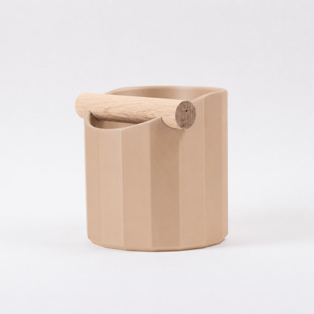 Geometric Espresso Knock Box with Oak Knock Bar Matte Latte Brown