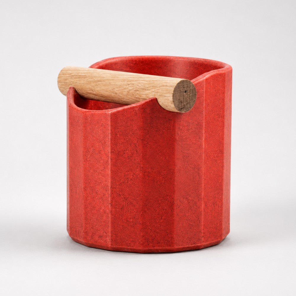 Geometric Espresso Knock Box with Oak Knock Bar Marble Red