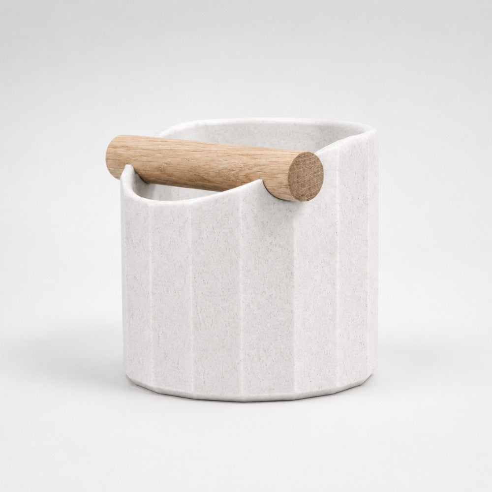 Geometric Espresso Knock Box with Oak Knock Bar Marble White