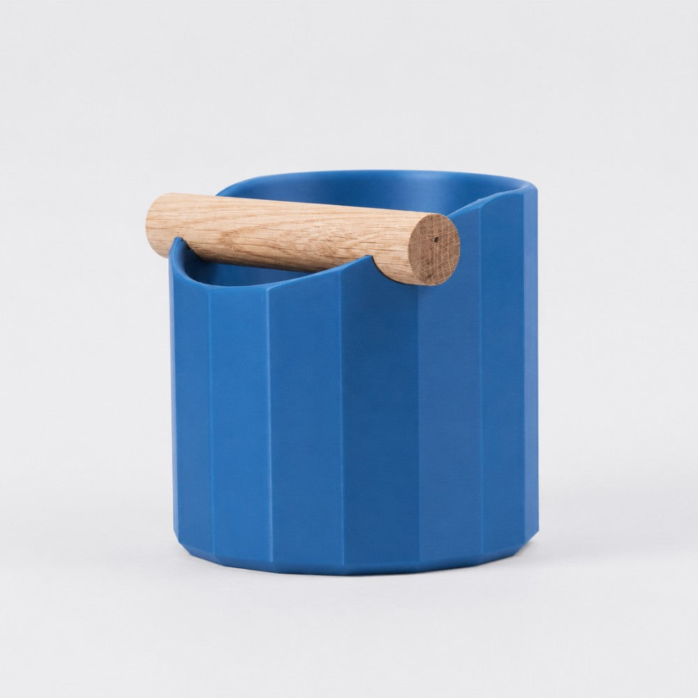 Geometric Espresso Knock Box with Oak Knock Bar Matte Marine Blue