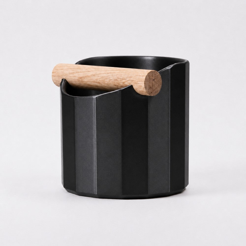 Geometric Espresso Knock Box with Oak Knock Bar Metallic Black