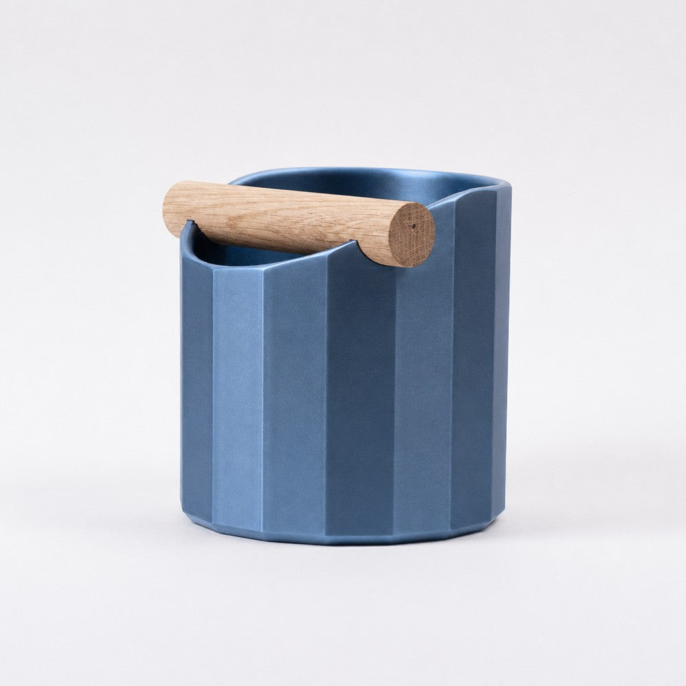 Geometric Espresso Knock Box with Oak Knock Bar Metallic Blue