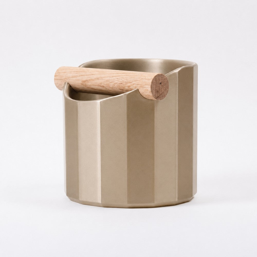 Geometric Espresso Knock Box with Oak Knock Bar Metallic Gold