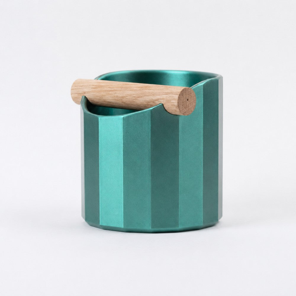 Geometric Espresso Knock Box with Oak Knock Bar Metallic Green