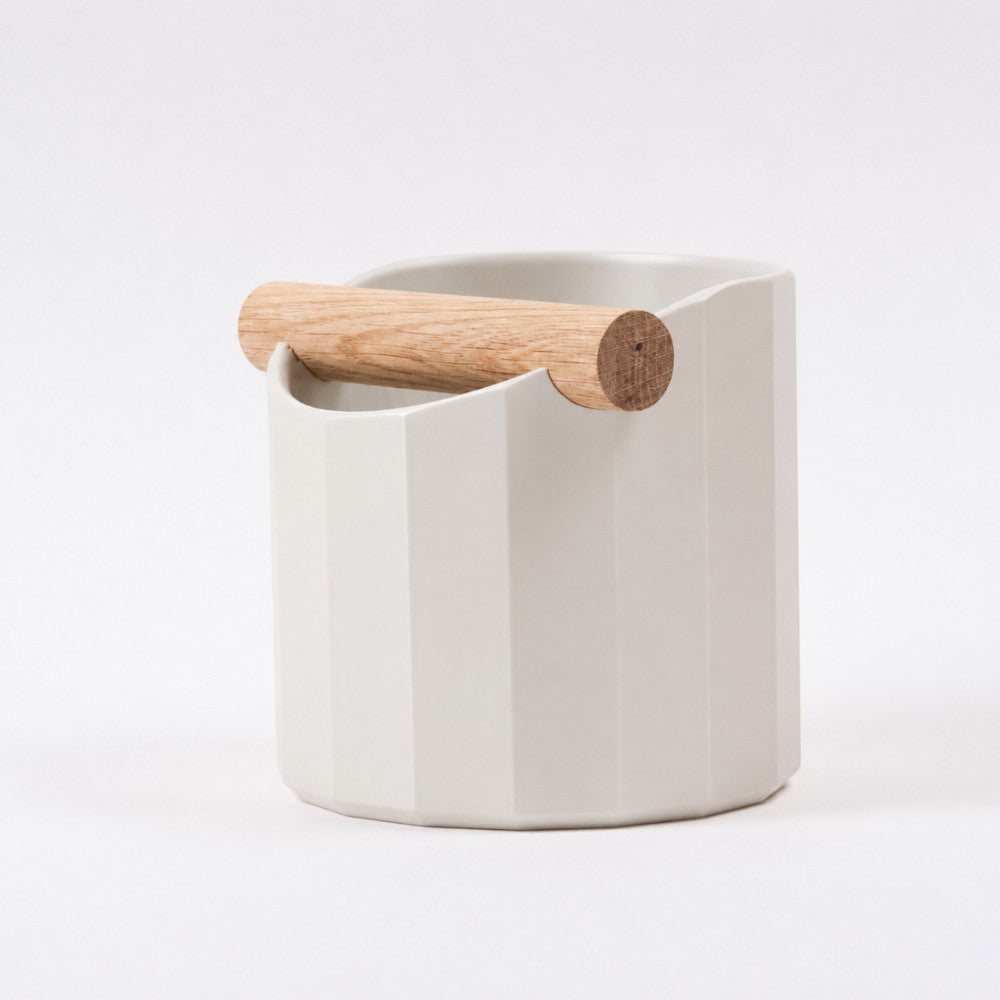 Geometric Espresso Knock Box with Oak Knock Bar Matte Off White