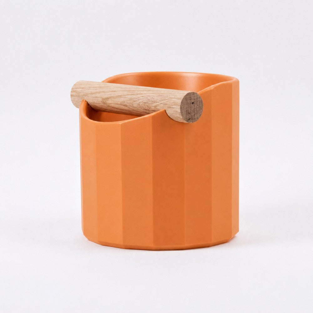 Geometric Espresso Knock Box with Oak Knock Bar Matte Mandarin Orange