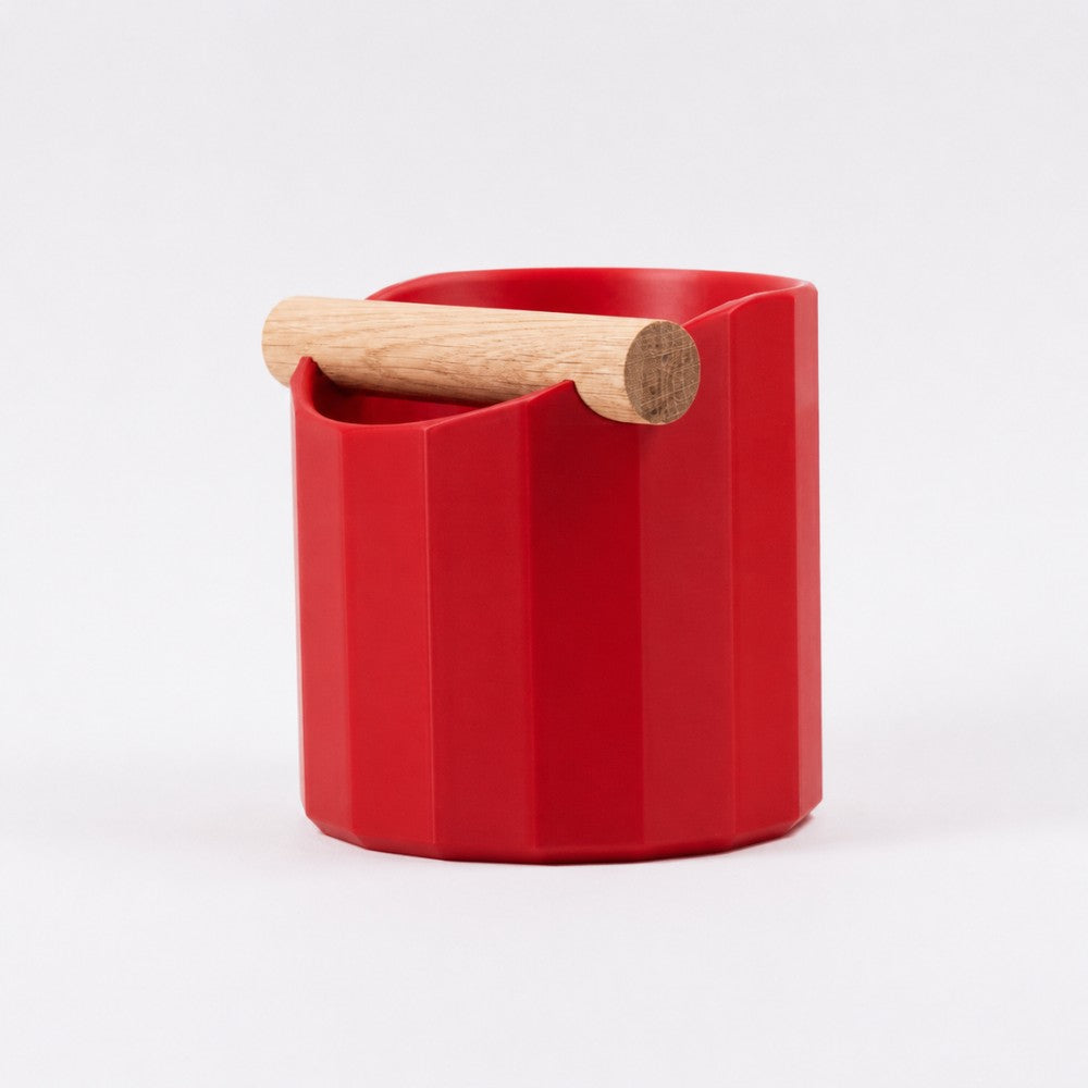 Geometric Espresso Knock Box with Oak Knock Bar Matte Scarlet Red