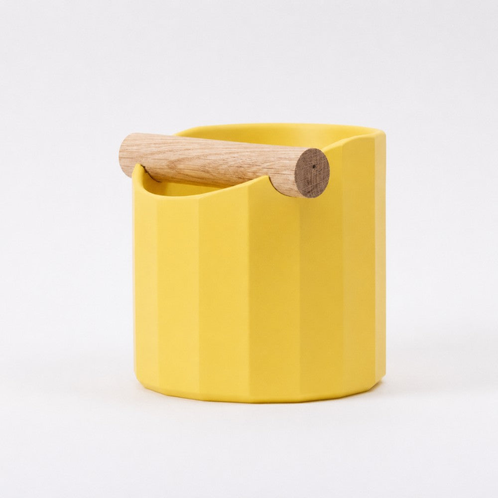 Geometric Espresso Knock Box with Oak Knock Bar Matte Lemon Yellow