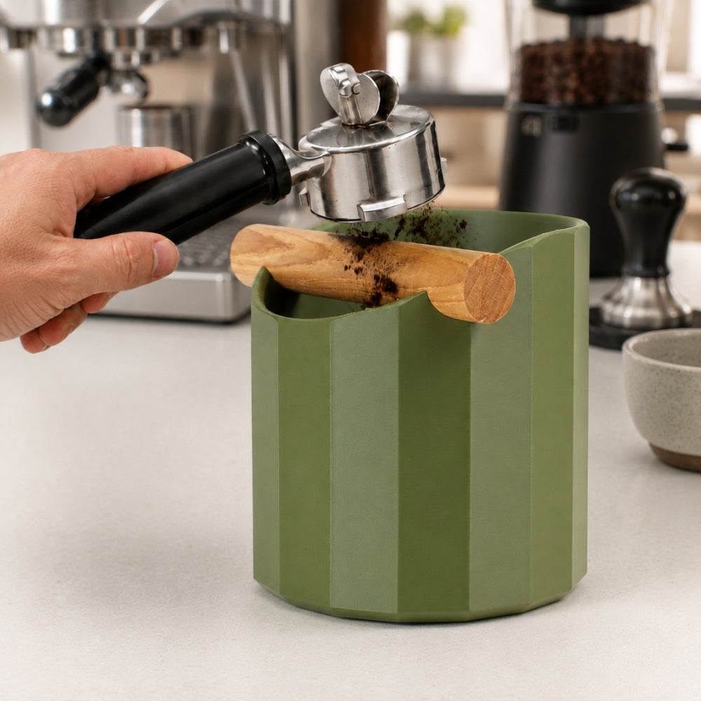 Geometric Espresso Knock Box with Oak Knock Bar