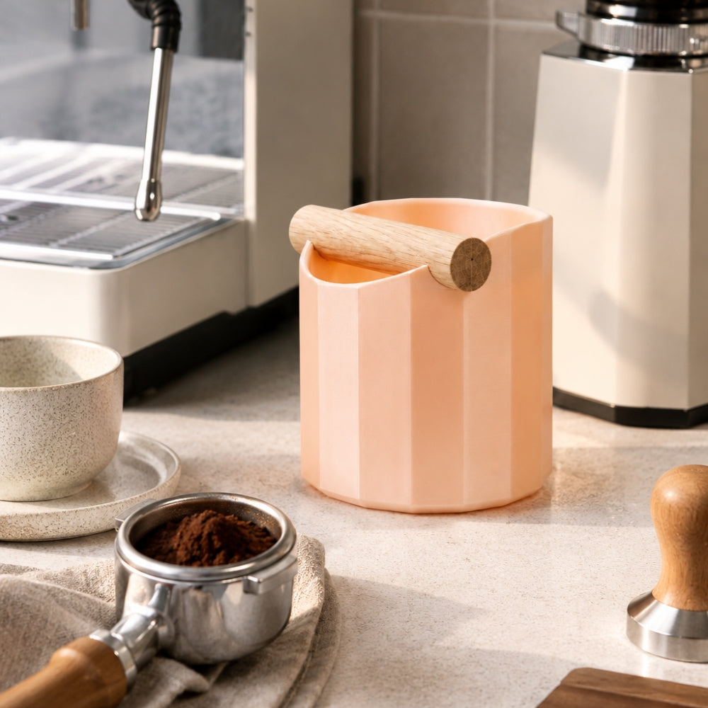 Geometric Espresso Knock Box with Oak Knock Bar