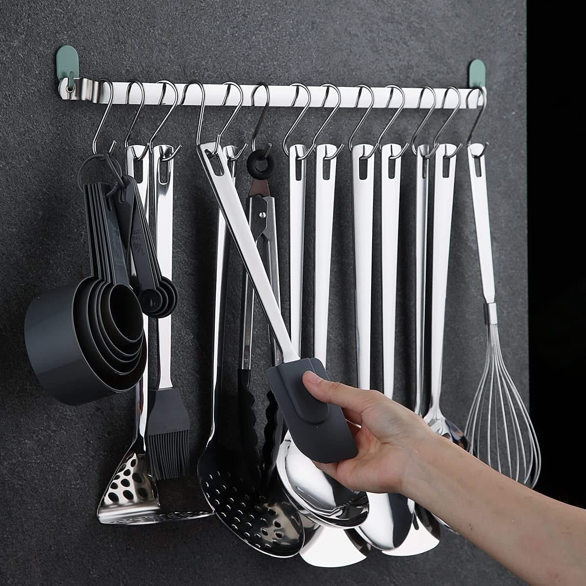 37-Piece Stainless Steel Kitchen Utensil Set, Cooking Utensil with Utensil Holder Rack and Hanging Hooks, Dishwasher Safe and Heat-Resistant