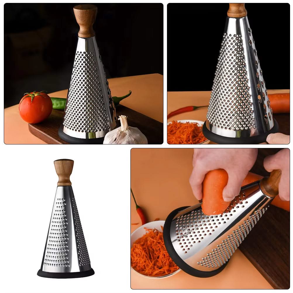Modern Multi-functional Cone-Shaped Grater with Wooden Handle – Ideal for Cheese, Vegetables, and Fruits in the Kitchen