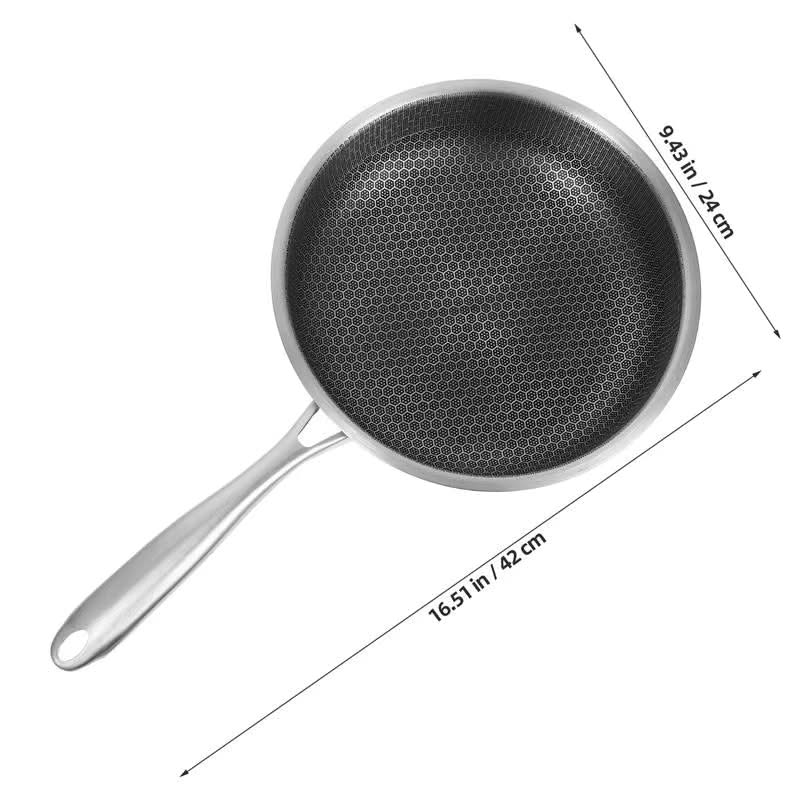 Honeycomb Stainless Steel Frying Pan with Handle – Thickened Design for Seafood and More, 24cm