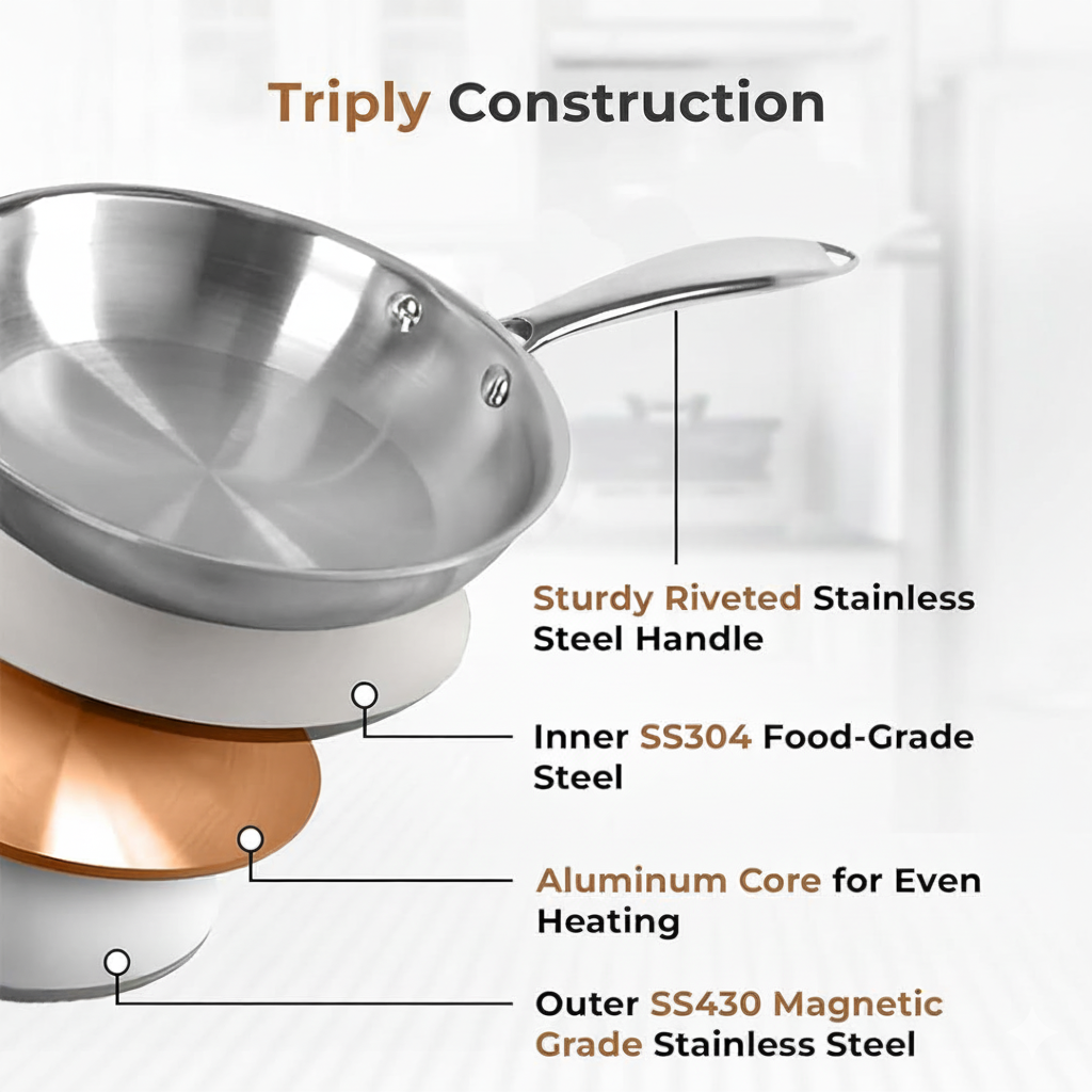 Tri-ply Stainless Steel Frying Pan - Design 2
